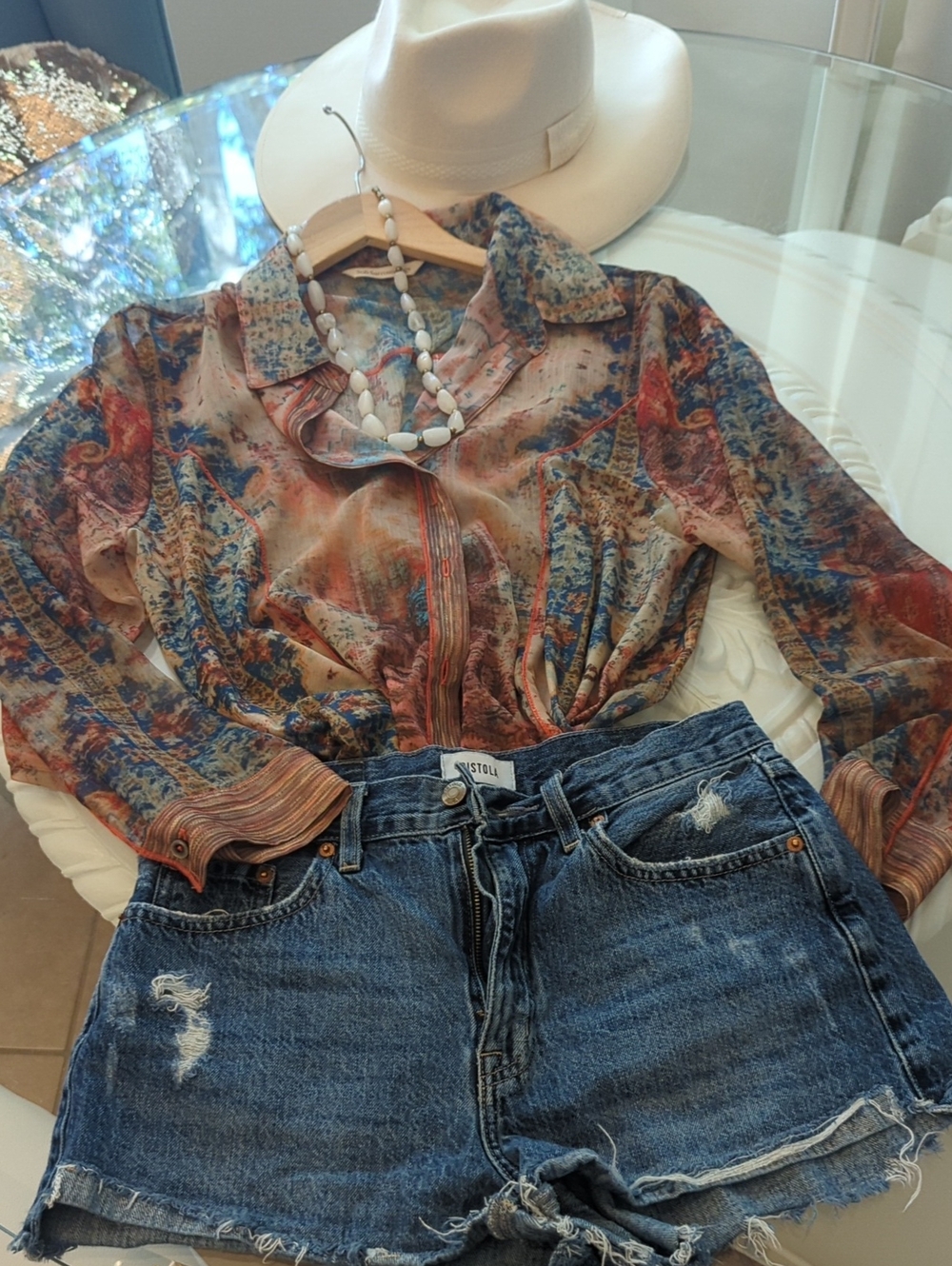 Soft Surroundings Golden Tapestry Western Boho Floral Sheer Long Sleeve LP